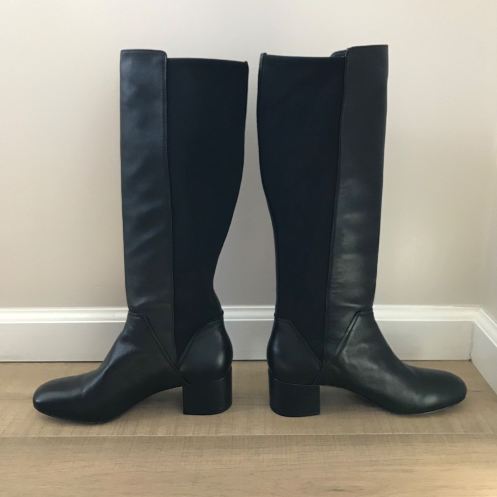 Donald Pliner Cayden Boots Leather Womens Size 9 Black Stretch Knee High Pull On - Picture 3 of 13
